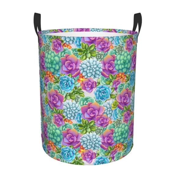 KLL Succulents Waterproof Foldable Laundry Hamper Bucket with Handles for Storage Bin,Kids Room,Home Organizer (Small )