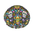 thumbnail image 1 of KLL Sugar Skulls Pattern Shower Cap & Bath Cap for Women,Reversible Oversized Waterproof Shower Caps for all Hair Lengths,Elastic Reusable Bathing Hair Cap, 1 of 6