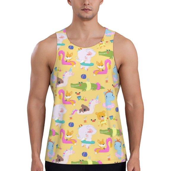 KLL Summer Animals Print Men's Muscle Gym Workout Stringer Tank Tops Bodybuilding Fitness T-Shirts Tank Tops Men-Small