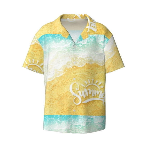 KLL Summer Beach Print Men's Shirt Short Sleeve Button Down Summer Cuba Beach Shirts- Small