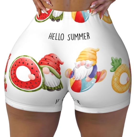 KLL Summer Gnome Pattern Workout Shorts for Women Scrunch Short Gym Yoga Running Sport Active Exercise Fitness Shorts