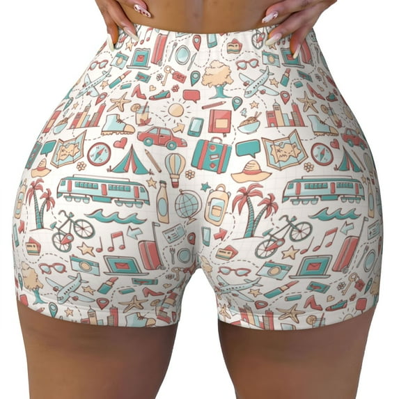 KLL Summer Life Pattern Workout Shorts for Women Scrunch Short Gym Yoga Running Sport Active Exercise Fitness Shorts
