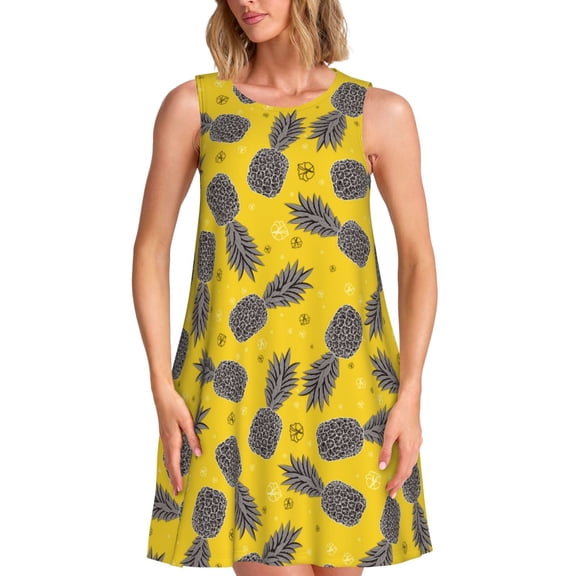 KLL Summer Pineapple Pattern Womens Summer Dresses 2025,Loose Round Neck Sleeveless Sundresses Tank Dresses with Pockets