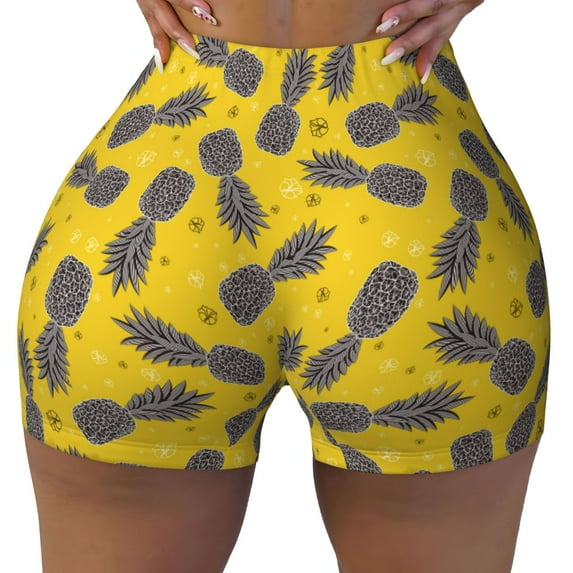 KLL Summer Pineapple Pattern Workout Shorts for Women Scrunch Short Gym Yoga Running Sport Active Exercise Fitness Shorts