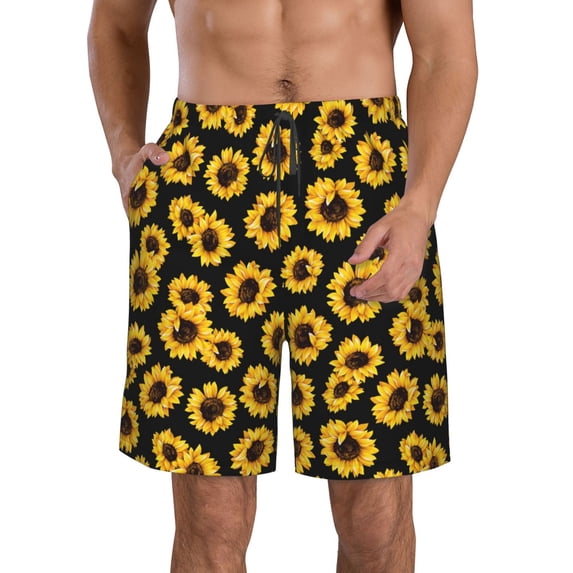 KLL Sunflower 6 Men's Casual Summer Beach Shorts Hawaiian Shorts with Pockets-X-Large