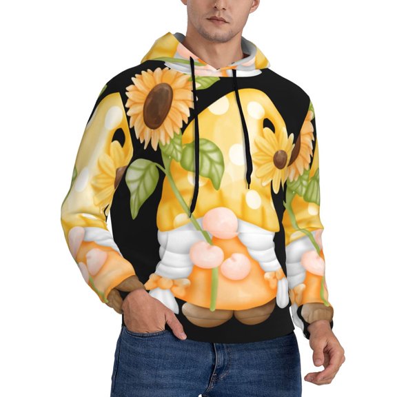 KLL Sunflower Gnomes 3 Print Mens Hoodie Long Sleeve Casual Pullover Hooded Sweatshirt Fashion Drawstring Hoodies with Pocket-4X-Large