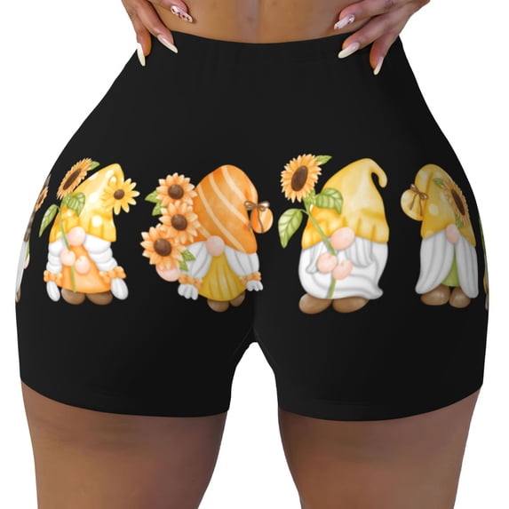 KLL Sunflower Gnomes 5 Pattern Workout Shorts for Women Scrunch Short Gym Yoga Running Sport Active Exercise Fitness Shorts