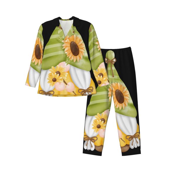 KLL Sunflower Gnomes Sleepwear Mens Flannel Pajamas,Long Cotton Pj Set