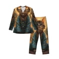 thumbnail image 1 of KLL Sunflower Meditating Cat Sleepwear Mens Flannel Pajamas,Long Cotton Pj Set, 1 of 7