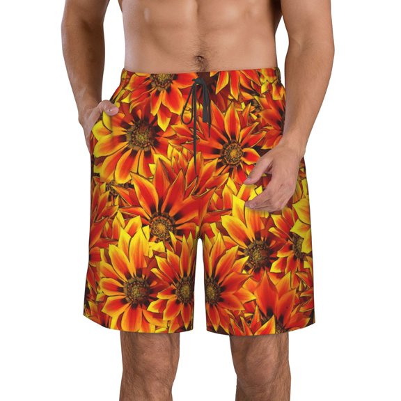 KLL Sunflower4 Men's Casual Summer Beach Shorts Hawaiian Shorts with Pockets-3X-Large