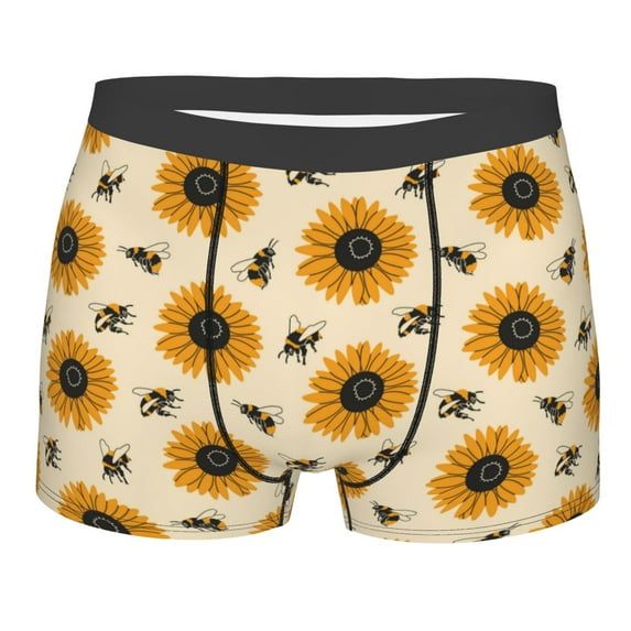 KLL Sunflowers And Bee Men's Cotton Boxer Briefs Underwear-Medium