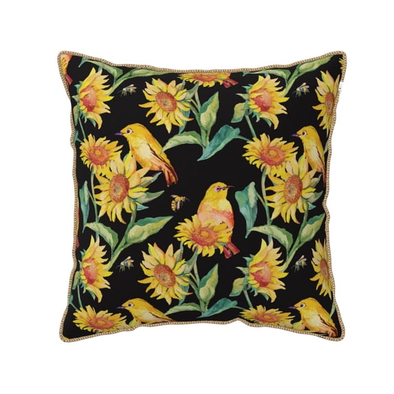 KLL Sunflowers And Bird Decorative Throw Pillow Covers Velvet Soft for Couch Sofa Bedroom Living Room Outdoor (No pillow core)- 20"x20"