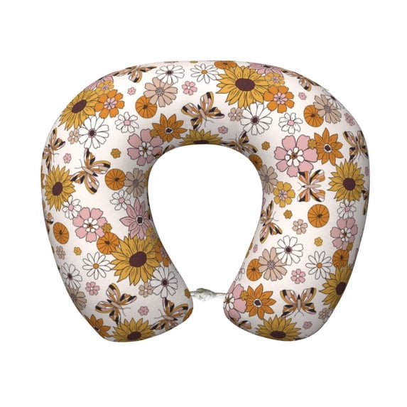 KLL Sunflowers And Butterflies Pattern Memory Foam Cervical Neck Pillow Versatile U-Shaped Pillows for Home/Office/Camping/Travelling/Soft Washable Cover