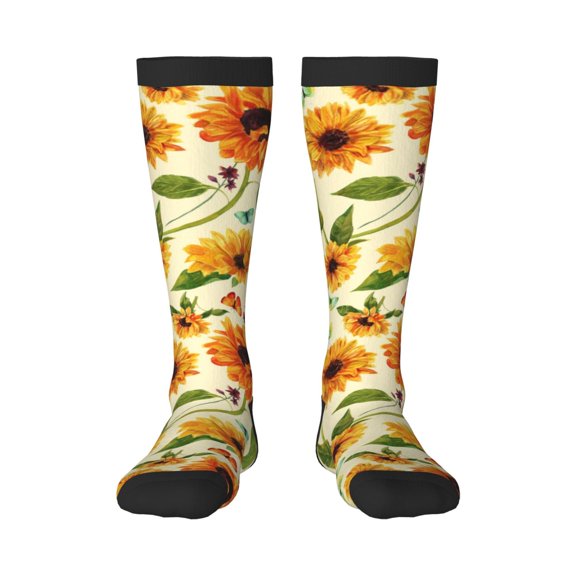 KLL Sunflowers And Butterflies Print Cool Socks Men's Women's Crew Socks Funny Crazy Novelty Stockings