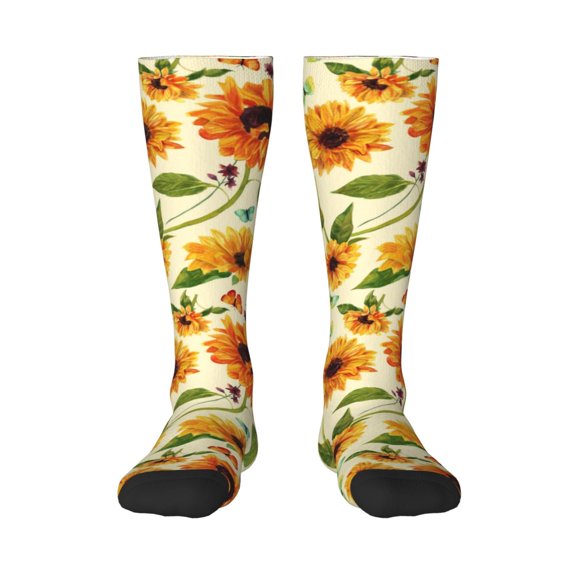 KLL Sunflowers And Butterflies Print Cool Socks Men's Women's Crew Socks Funny Crazy Novelty Stockings