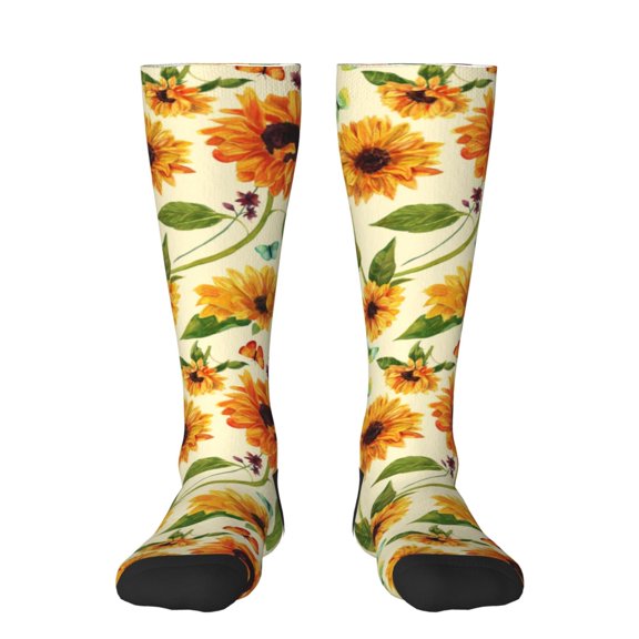 KLL Sunflowers And Butterflies Print Cool Socks Men's Women's Crew Socks Funny Crazy Novelty Stockings