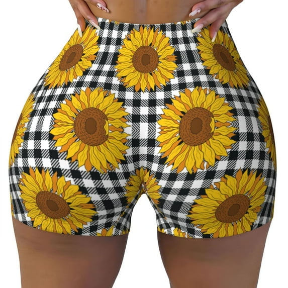 KLL Sunflowers Pattern Workout Shorts for Women Scrunch Short Gym Yoga Running Sport Active Exercise Fitness Shorts