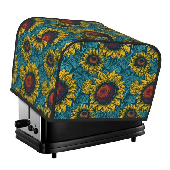 KLL Sunflowers Print 4 Slice Toaster Dust Covers Kitchen Small Appliance Cover with 2 Pockets,Can hold Jam Spreader Knife & Toaster Tongs (12.4 x 10.6 x 8.2)