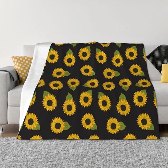 KLL Sunflowers Print Fleece Throw Blanket, Horizontal Fleece Bedding Cute Soft Blankets Comfy Fleece Flannel Plush Home Decor for Couch & Bed -40"x30"