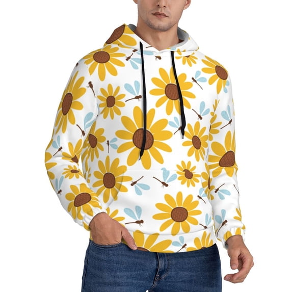 KLL Sunflowers Print Mens Hoodie Long Sleeve Casual Pullover Hooded Sweatshirt Fashion Drawstring Hoodies with Pocket-Large