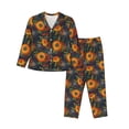 thumbnail image 1 of KLL Sunflowers Print Women's Long Sleeve Pajamas with Pants Sleepwear Loungewear 2 Set-Large, 1 of 7