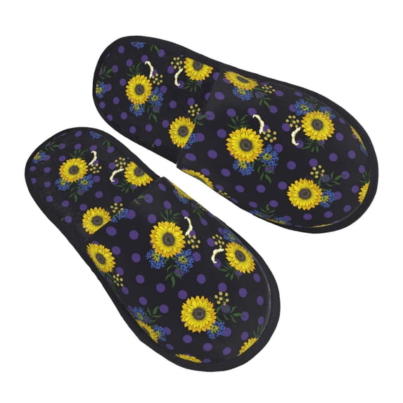 KLL Sunflowers Slippers for Women Men House Slip on Indoor Outdoor Bedroom Furry Fleece Lined Ladies Comfy Anti-Skid Rubber Hard Sole-Medium