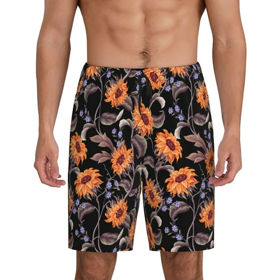 KLL Sunflowers for Men's 1-Pack Shorts,Sleep Pajama Shorts for Men Soft Pj Shorts Men's Pajama Bottoms Sleepwear -Large