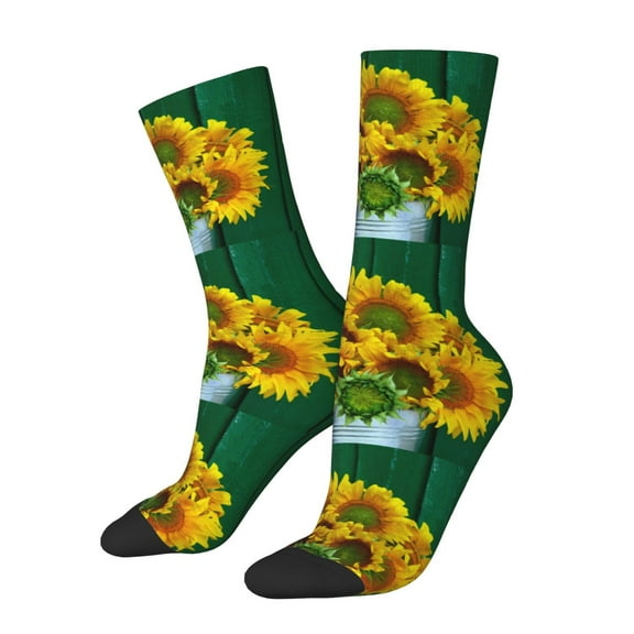 KLL Sunflowers in Bucket Print Cool Socks Men's Women's Crew Socks Funny Crazy Novelty Stockings