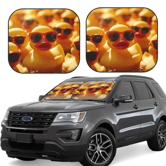 KLL Sunglasses Yellow Duck Windshield Sun Shade 2-Piece Foldable Car Front Window Sunshade for Most Sedans SUV Truck- Large