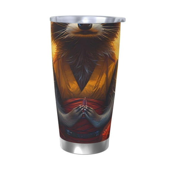 KLL Sunset Flower Meditating Raccoon Print 40oz Stainless Steel Insulated Car Cup with Spillproof Lid - Keep Your Drink Hot or Cold on the Go-Without Straw