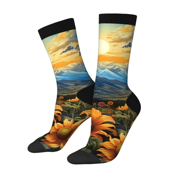 KLL Sunset Sky Sunflower Print Cool Socks Men's Women's Crew Socks Funny Crazy Novelty Stockings