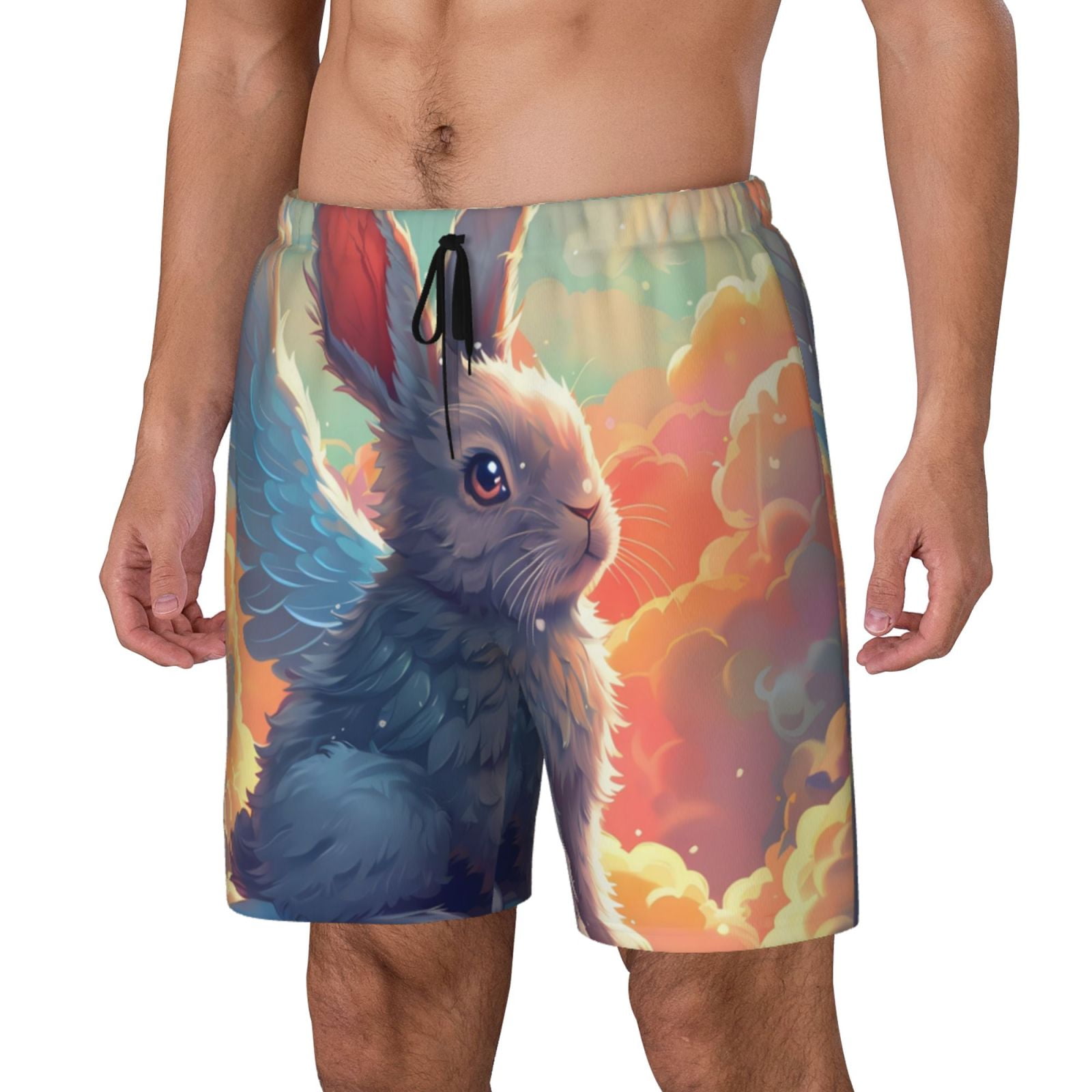 KLL Sunshine Winged Rabbit for Mens Swim Trunks Quick Dry Swim Shorts ...