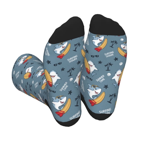 KLL Surf Shark Print Cool Socks Men's Women's Crew Socks Funny Crazy Novelty Stockings