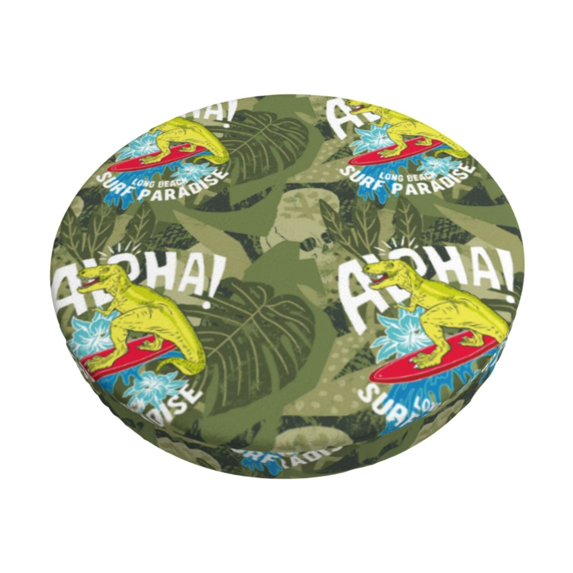 KLL Surfing Dinosaur Round Bar Chair Cushion Cover ,Bar Stool Protector with Elastic, Soft Washable