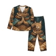 thumbnail image 1 of KLL Surreal Meditating Cat Print Women's Long Sleeve Pajamas with Pants Sleepwear Loungewear 2 Set-Small, 1 of 7