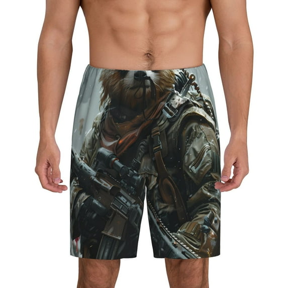 KLL Surreal Panda Warrior for Men's 1-Pack Shorts,Sleep Pajama Shorts for Men Soft Pj Shorts Men's Pajama Bottoms Sleepwear -Large