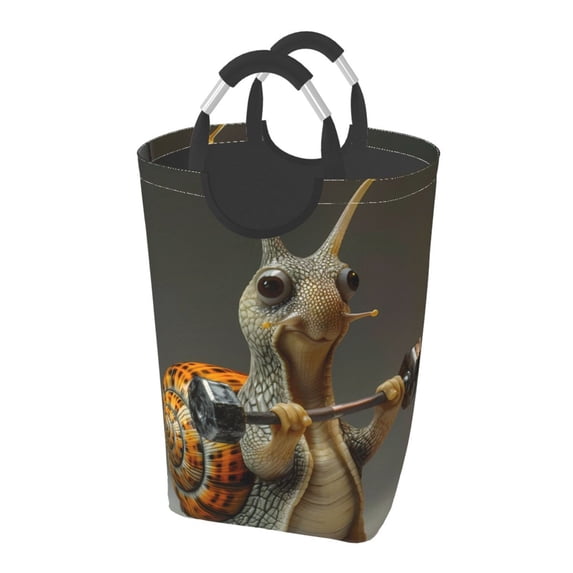 KLL Surreal Weightlifting Snail Laundry Hamper,Large Canvas Fabric Lightweight Storage Basket Toy Organizer Dirty Clothes Collapsible Waterproof