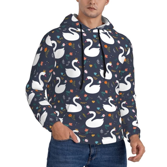 KLL Swan And Flowers1 Print Mens Hoodie Long Sleeve Casual Pullover Hooded Sweatshirt Fashion Drawstring Hoodies with Pocket-X-Large