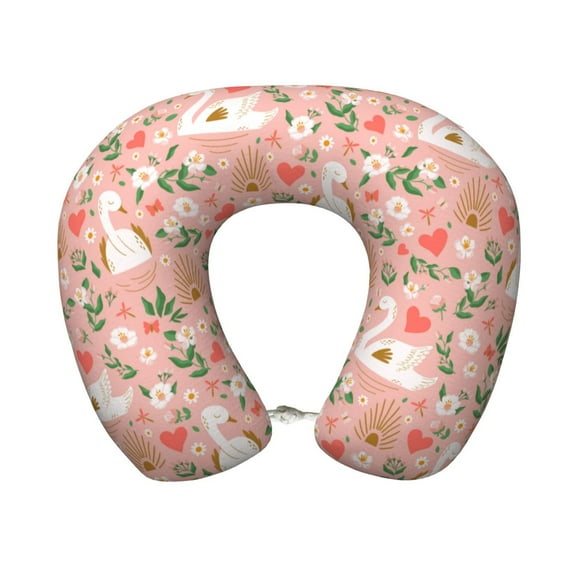 KLL Swan And Flowers3 Pattern Memory Foam Cervical Neck Pillow Versatile U-Shaped Pillows for Home/Office/Camping/Travelling/Soft Washable Cover