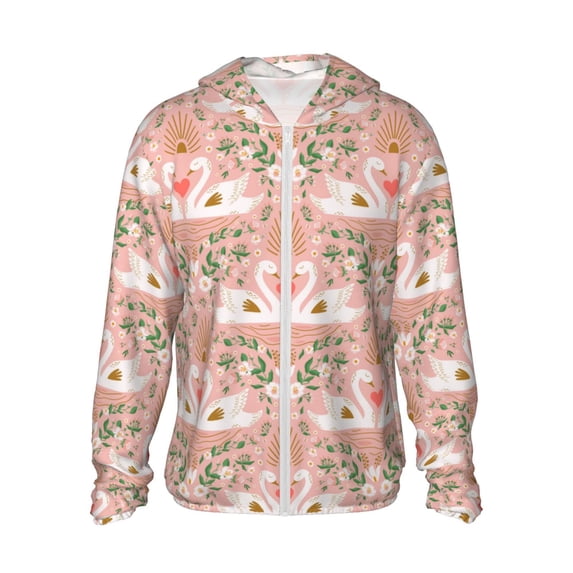 KLL Swan Couple Print Men's Women’s UPF 50+ Sun Protection Outdoor Hoodie Jacket Long Sleeve Fishing Hiking Performance Shirt-X-Large