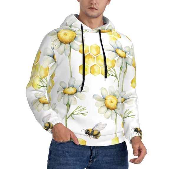 KLL Sweet Honey Print Mens Hoodie Long Sleeve Casual Pullover Hooded Sweatshirt Fashion Drawstring Hoodies with Pocket-4X-Large