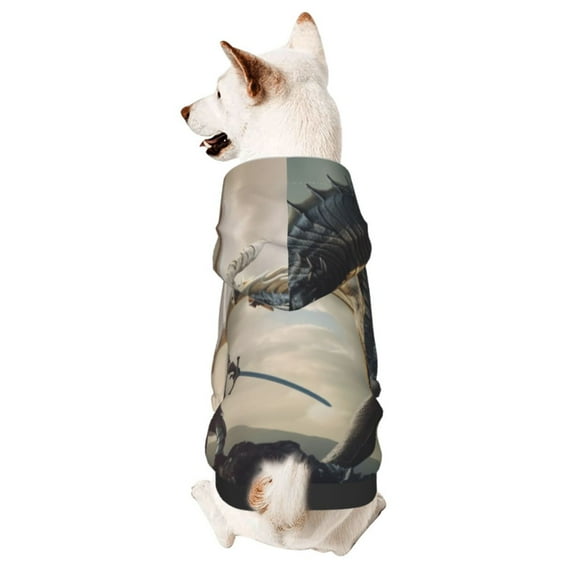 KLL Swordsman Cool Dragon for Basic Dog Hoodie - Pet Hoodie Sweater with Leash Hole - Cute Dog Sweatshirt - Pet Clothes Hooded Sweatshirt for Dog & Cat -Medium