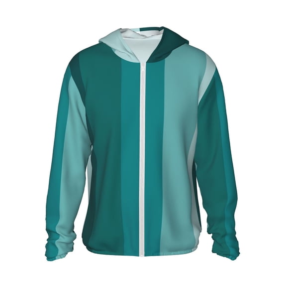 KLL Teal Color Print Men's Women’s UPF 50+ Sun Protection Outdoor Hoodie Jacket Long Sleeve Fishing Hiking Performance Shirt- Large