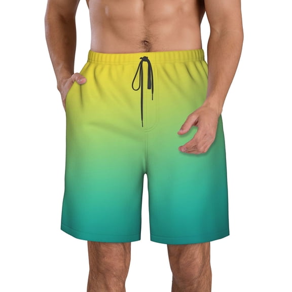 KLL Teal To Yellow Gradient Men's Casual Summer Beach Shorts Hawaiian Shorts with Pockets-XX-Large