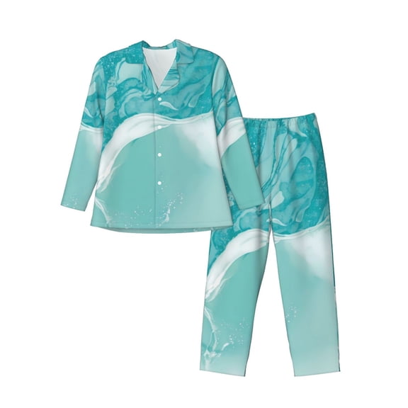 KLL Teal Turquoise 1 Sleepwear Mens Flannel Pajamas,Long Cotton Pj Set