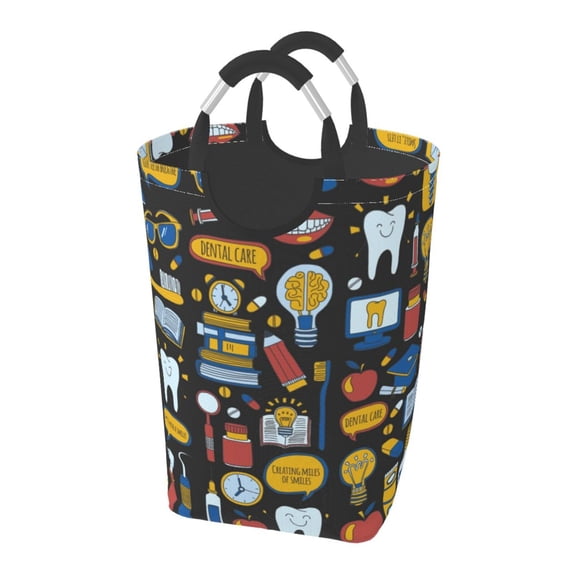 KLL Teeth Laundry Hamper,Large Canvas Fabric Lightweight Storage Basket Toy Organizer Dirty Clothes Collapsible Waterproof