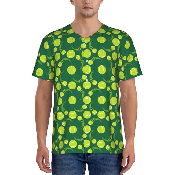 KLL Tennis Balls for Men's Baseball Shirts,Short Sleeve Casual Shirts Button Down Shirt for Men Beach Summer Wedding Shirt-XX-Large
