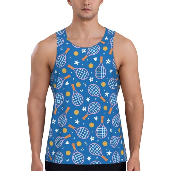 KLL Tennis Print Men's Muscle Gym Workout Stringer Tank Tops Bodybuilding Fitness T-Shirts Tank Tops Men-3X-Large