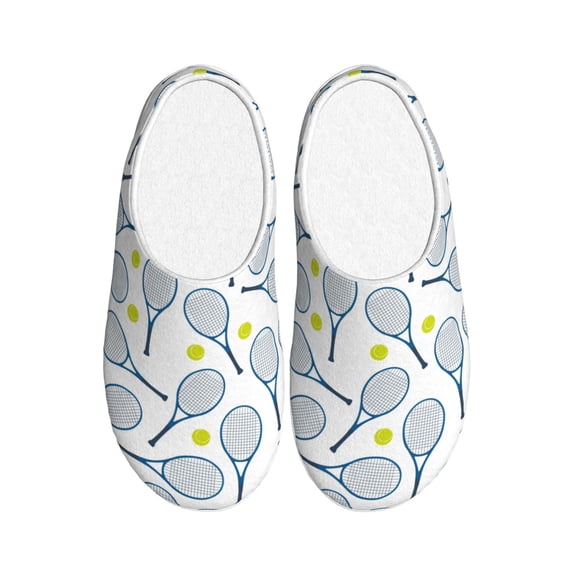 KLL Tennis Rackets And Balls Pattern Adult Unisex Cozy Slippers,Fuzzy Slip-on Slippers TPR Sole Slippers Comfort Plush Home Footwear for Indoor & Outdoor-39/40