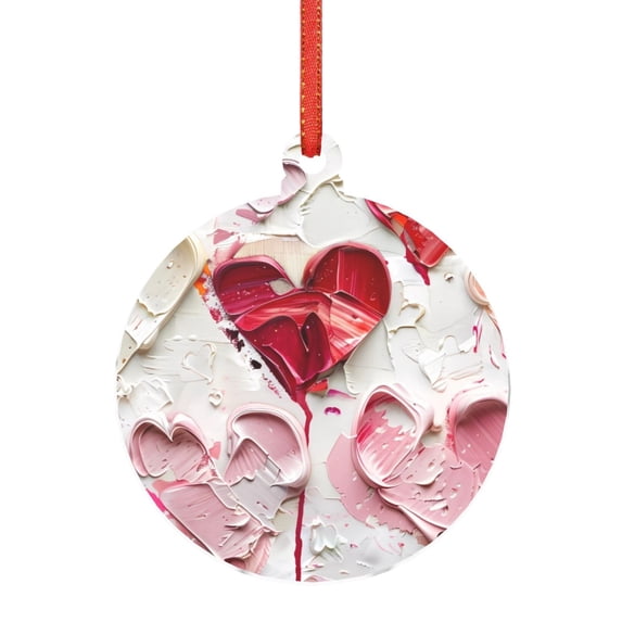 KLL Textured Heart Abstract Art Pattern Acrylic Christmas Ornaments,1 PCS Xmas Tree Decor with Ribbon 3" Christmas Décor Christmas Pendant for Hanging on Tree & Party Favors-Round Shape